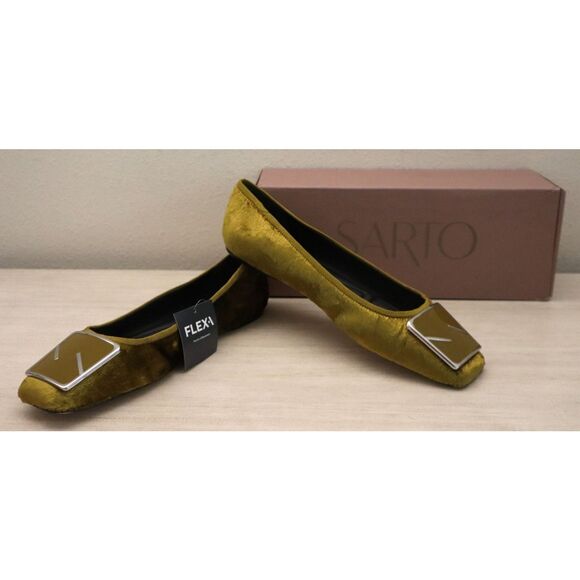 Sarto Sz 11M Chartreuse Green Fabric Flexa Amaya 3 Square Toe Ballet Flats - Picture 1 of 14